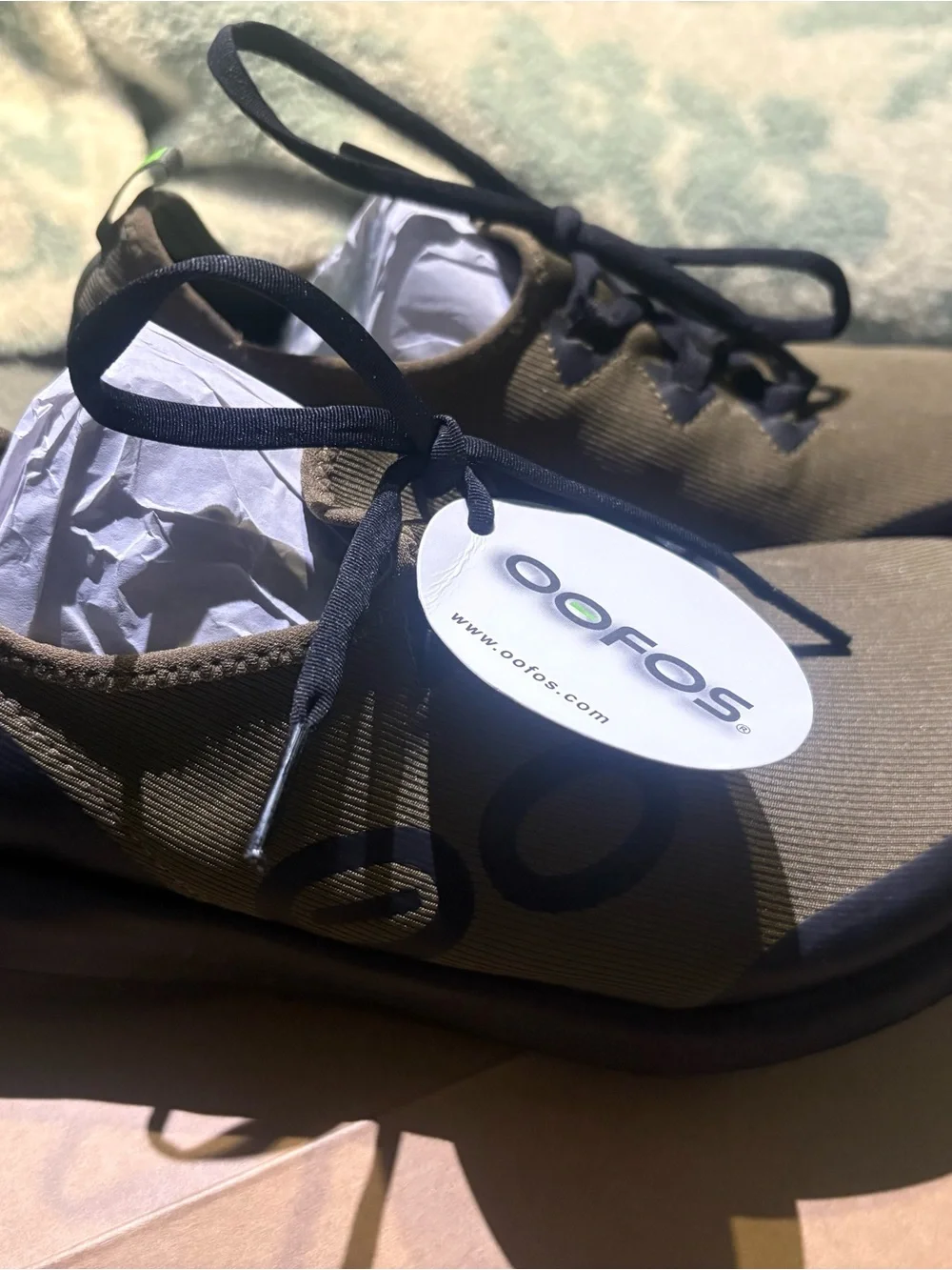 OOFOS Olive and Black Men's Lace-Up Sneakers